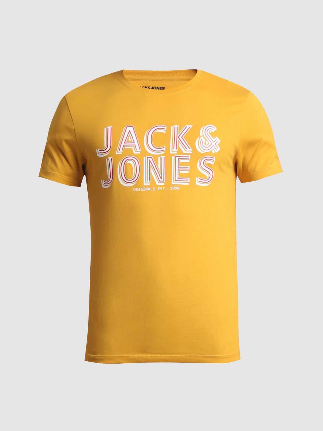 Yellow Logo Print Crew Neck T-shirt