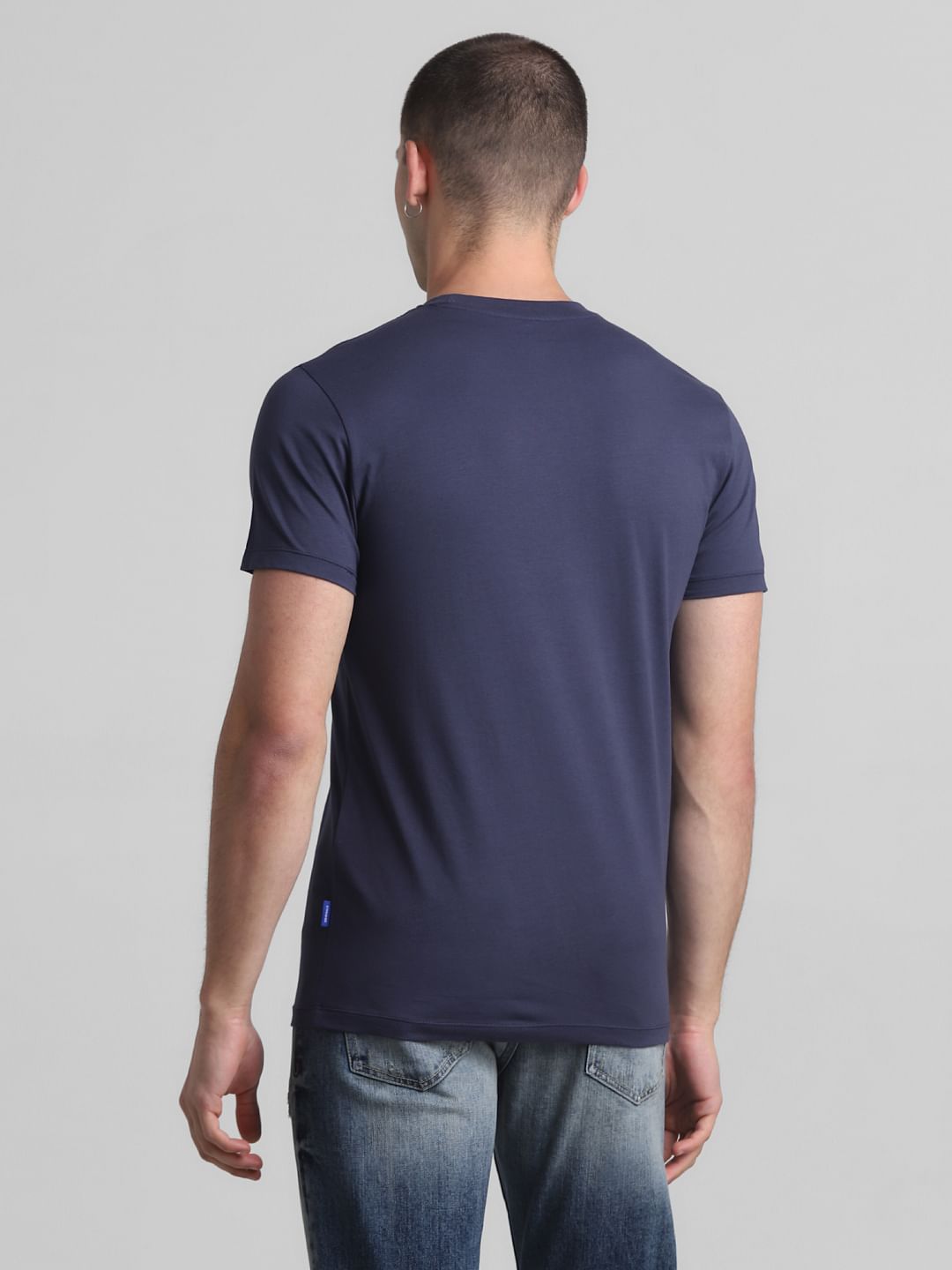 Dark Blue Logo Print Crew Neck T-shirt