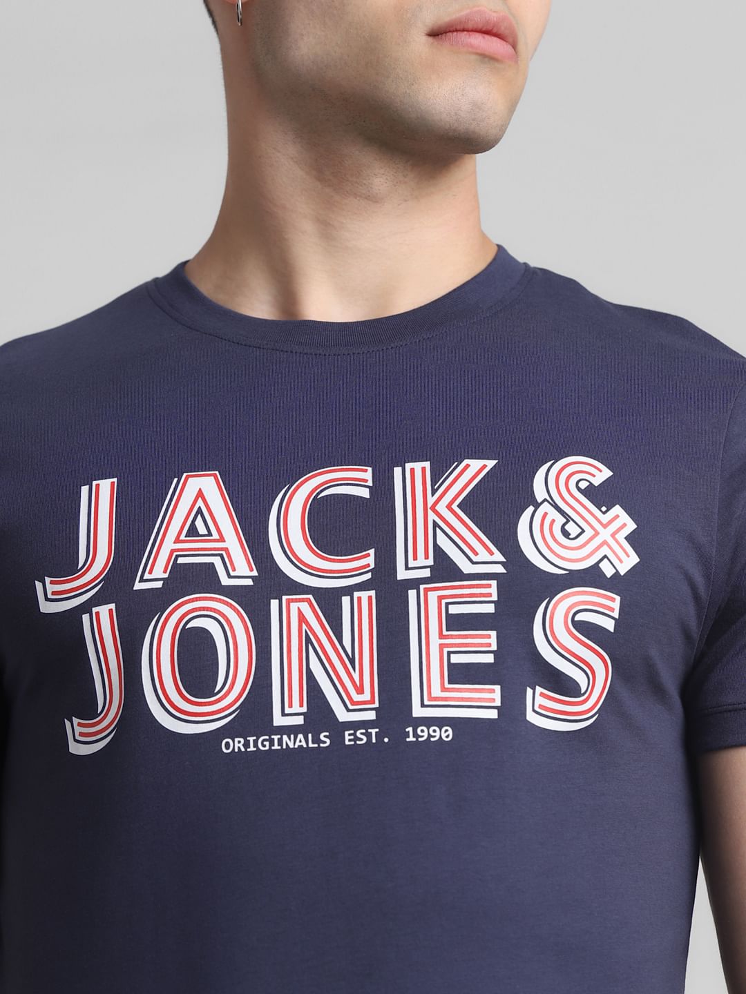 Dark Blue Logo Print Crew Neck T-shirt