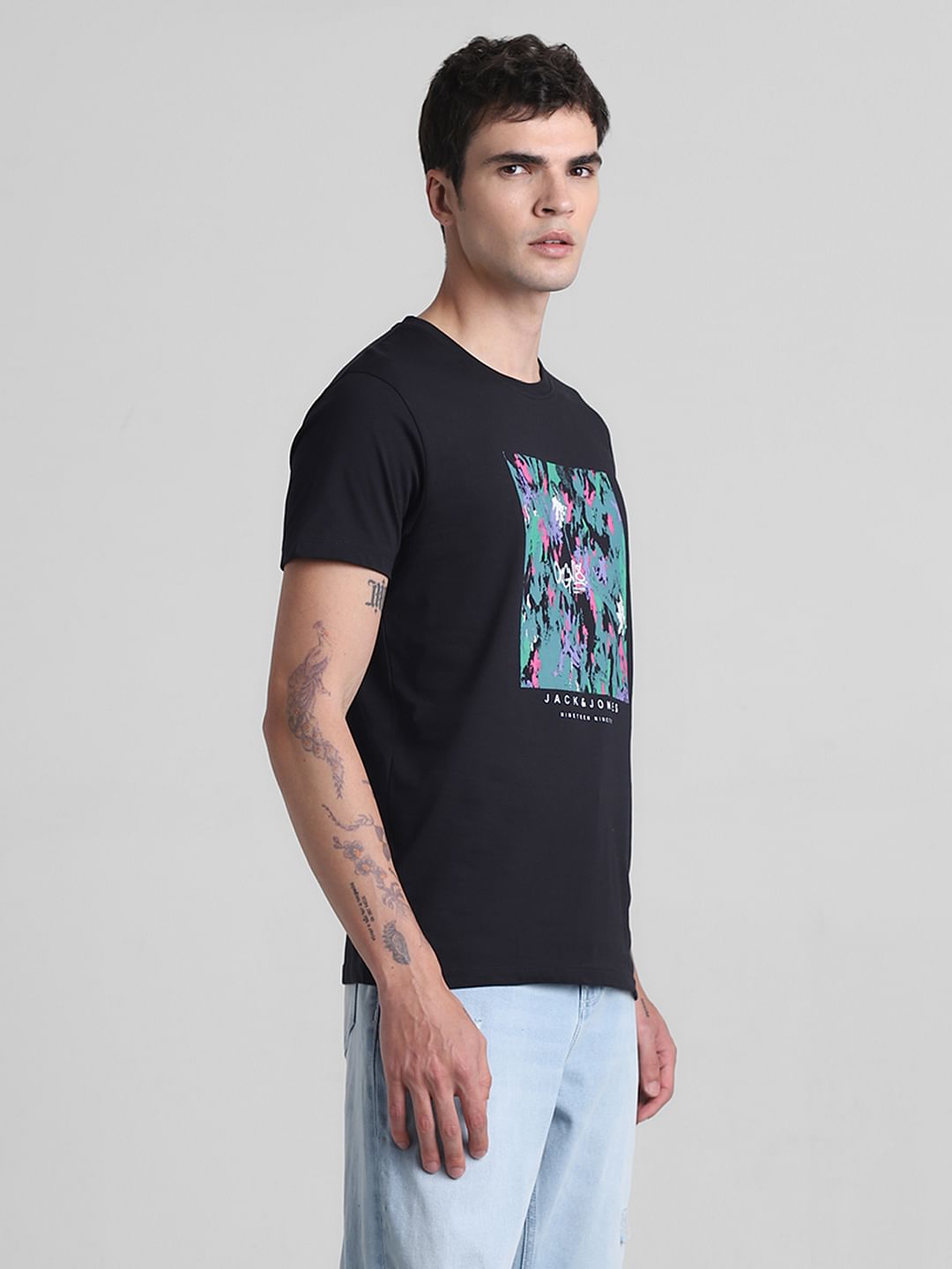 Black Graphic Print Crew Neck T-shirt