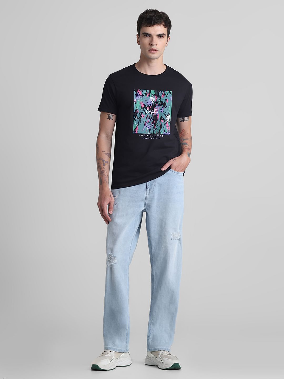 Black Graphic Print Crew Neck T-shirt