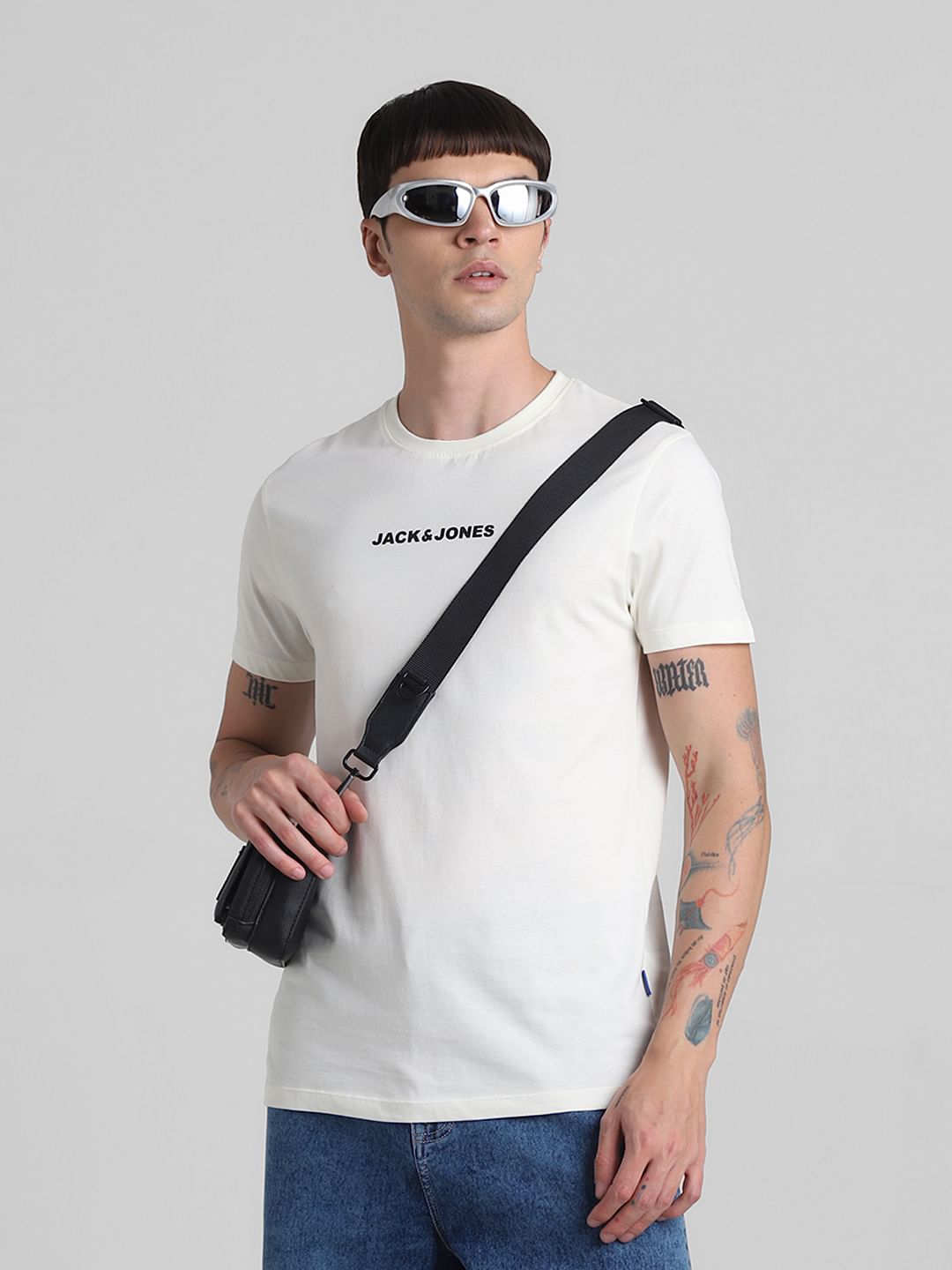 White Logo Print Crew Neck T-shirt