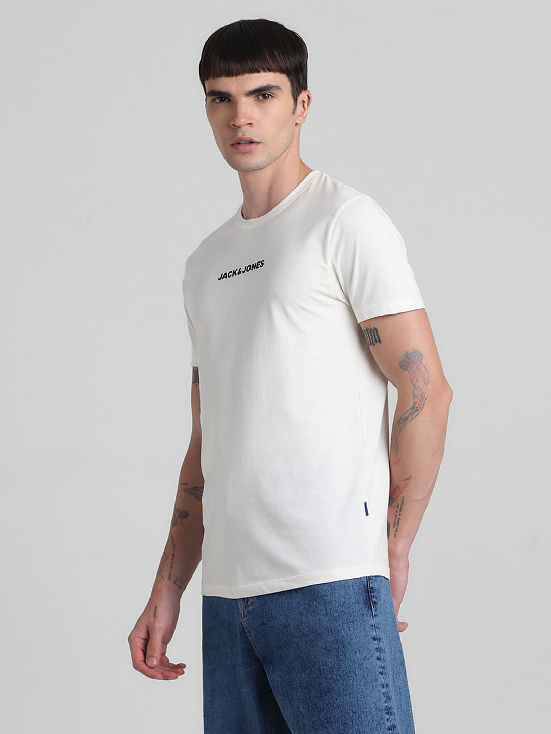 White Logo Print Crew Neck T-shirt