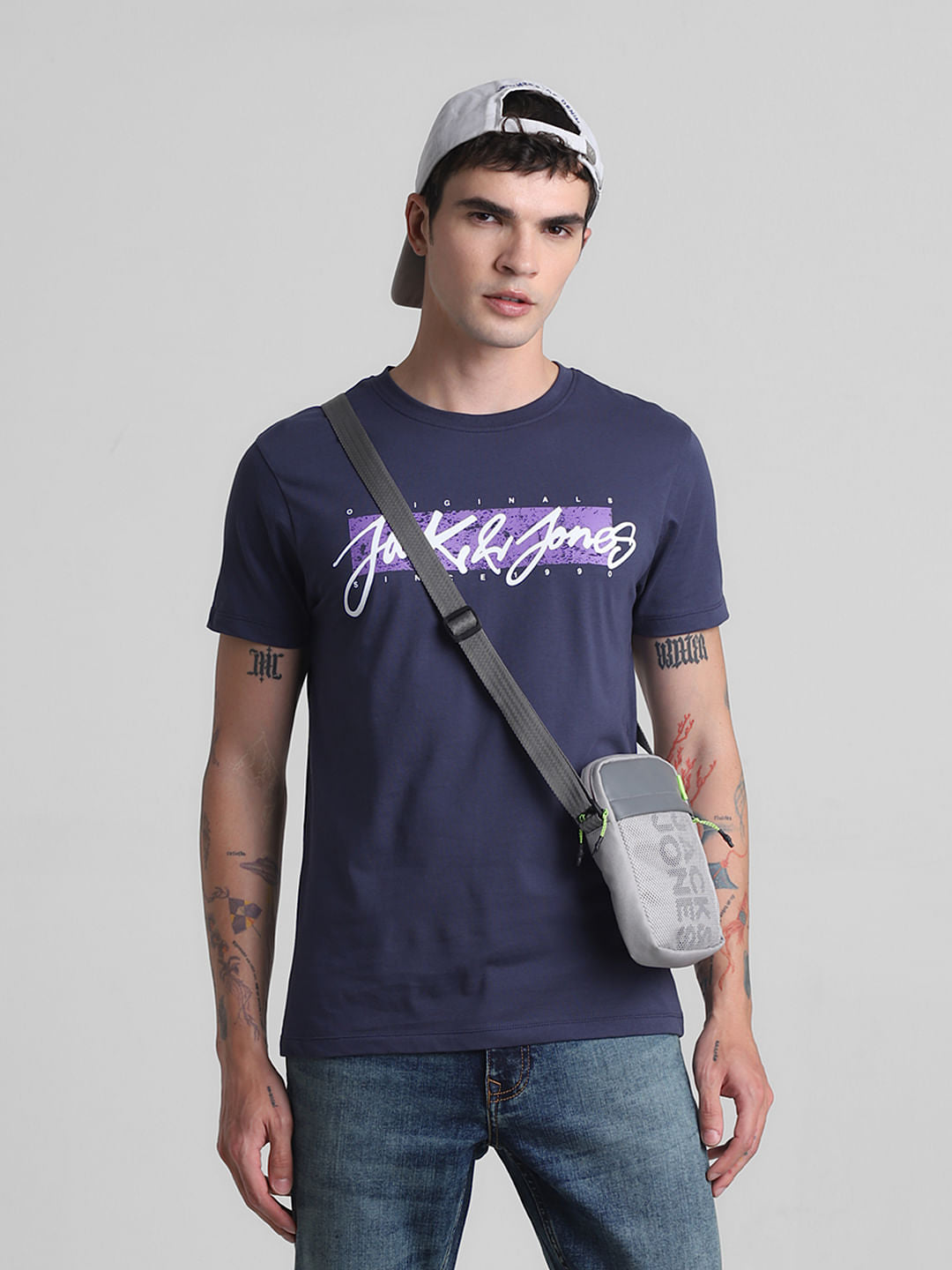Blue Logo Print Crew Neck T-shirt - S
