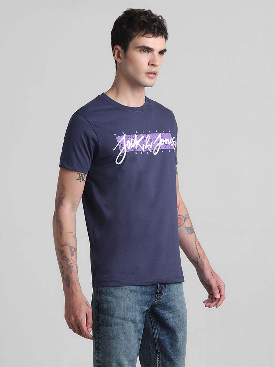 Blue Logo Print Crew Neck T-shirt