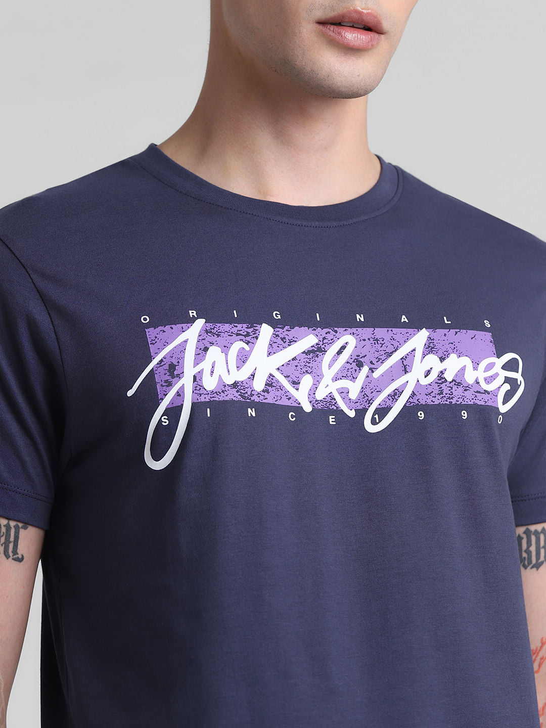 Blue Logo Print Crew Neck T-shirt