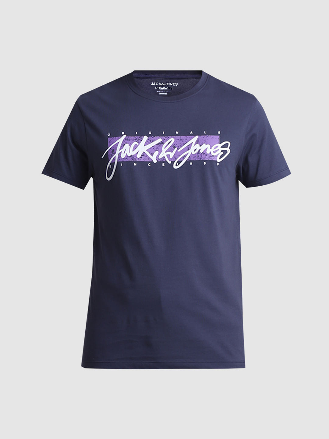 Blue Logo Print Crew Neck T-shirt