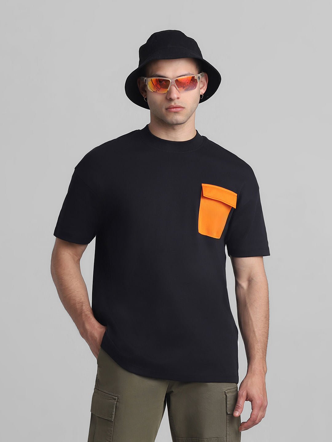 Black Contrast Pocket Oversized T-shirt