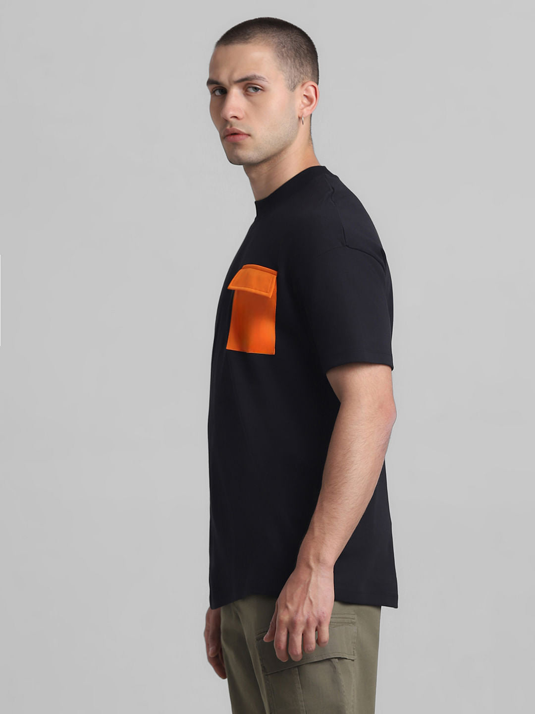 Black Contrast Pocket Oversized T-shirt