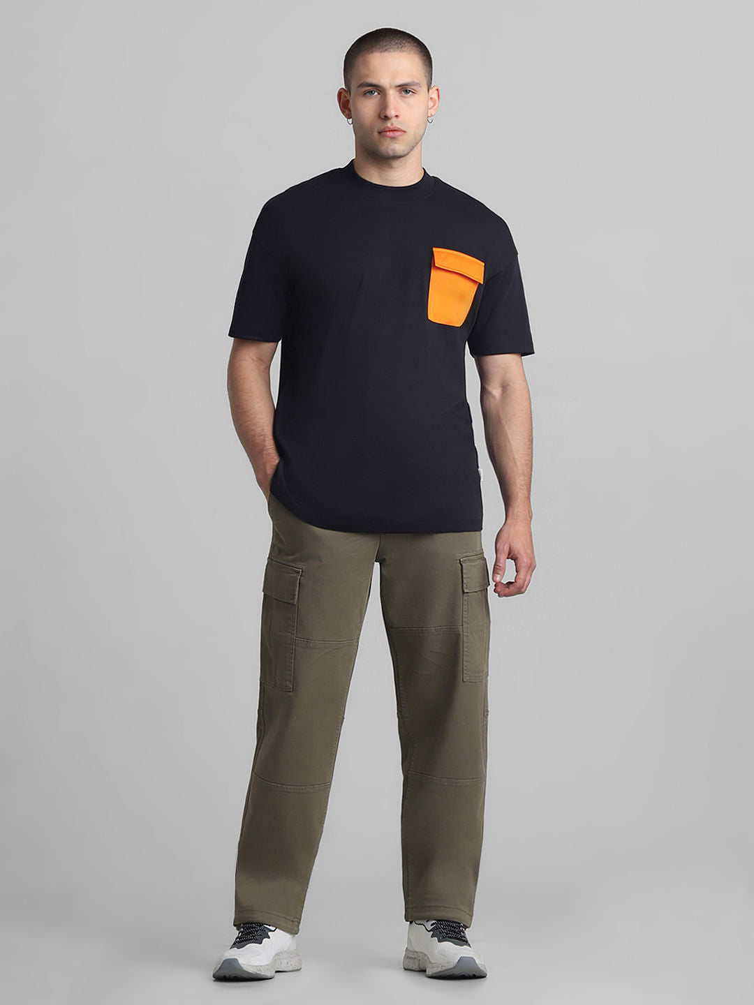 Black Contrast Pocket Oversized T-shirt