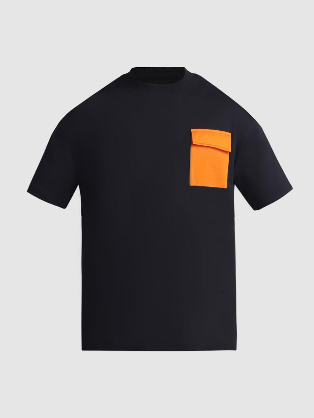 Black Contrast Pocket Oversized T-shirt