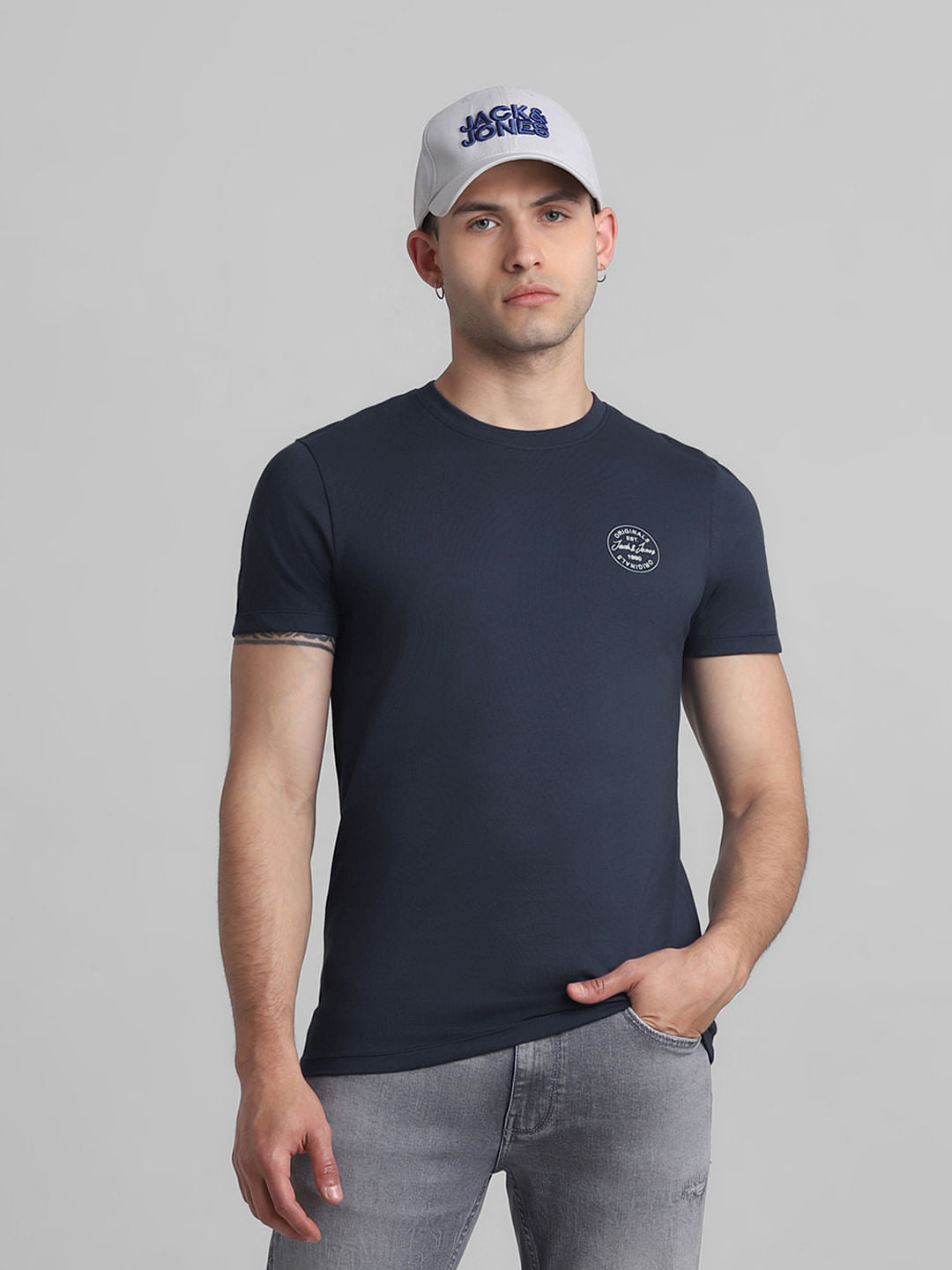 Dark Blue Cotton Crew Neck T-shirt - M