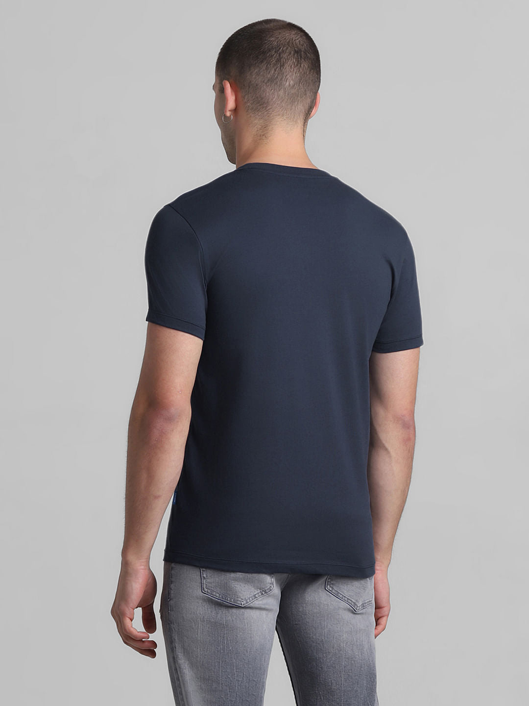 Dark Blue Cotton Crew Neck T-shirt