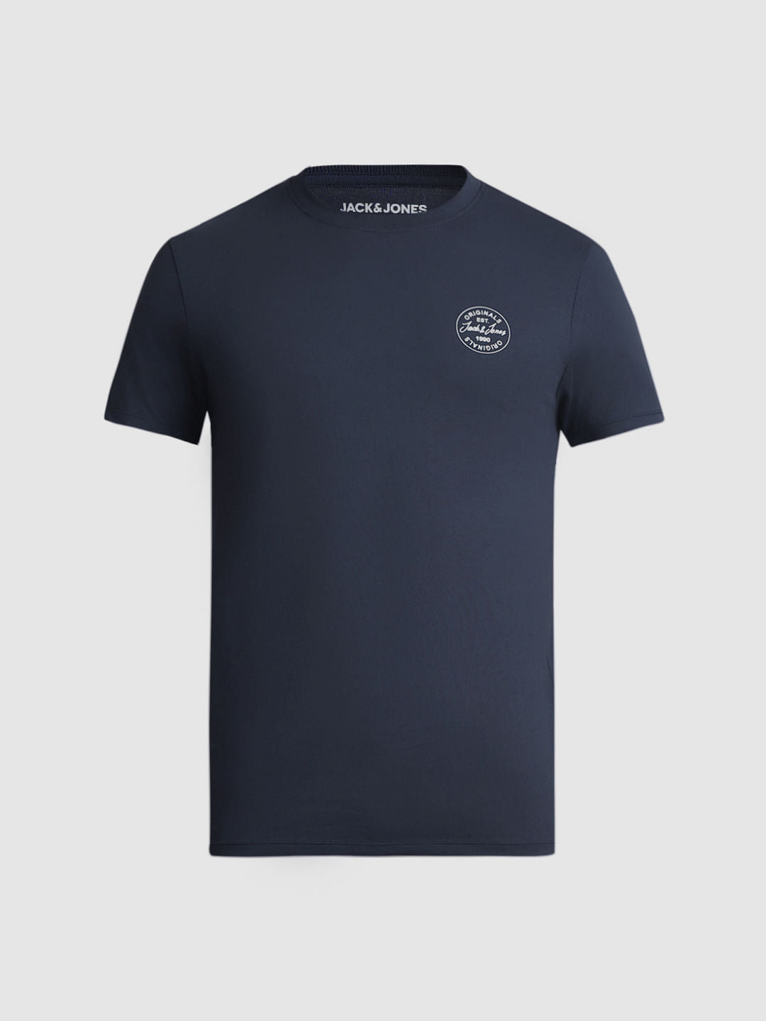 Dark Blue Cotton Crew Neck T-shirt