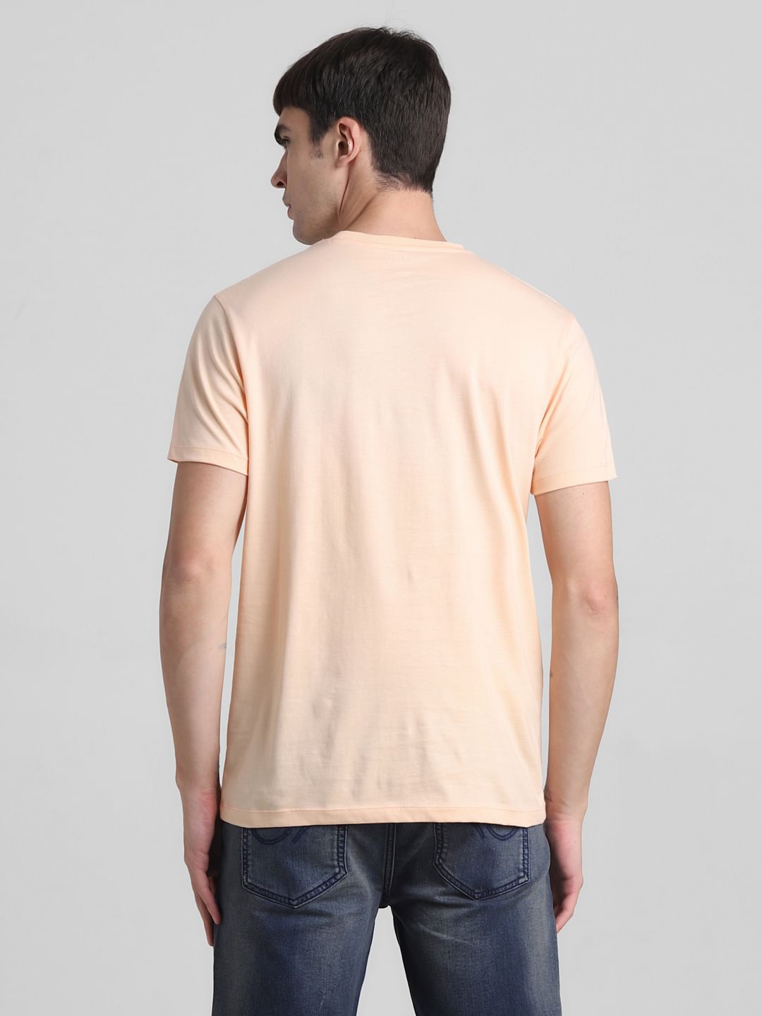 Peach Logo Print Crew Neck T-shirt