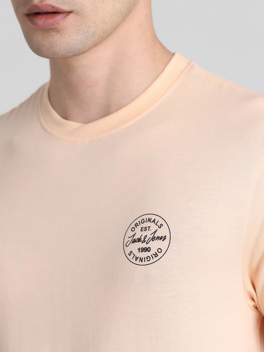Peach Logo Print Crew Neck T-shirt