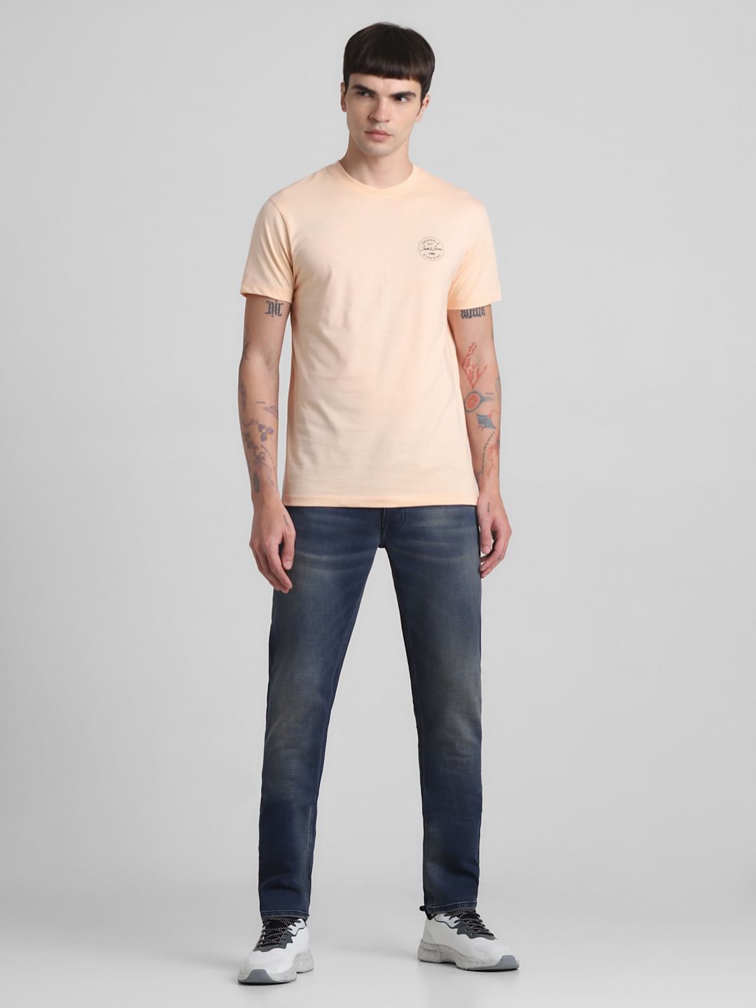 Peach Logo Print Crew Neck T-shirt