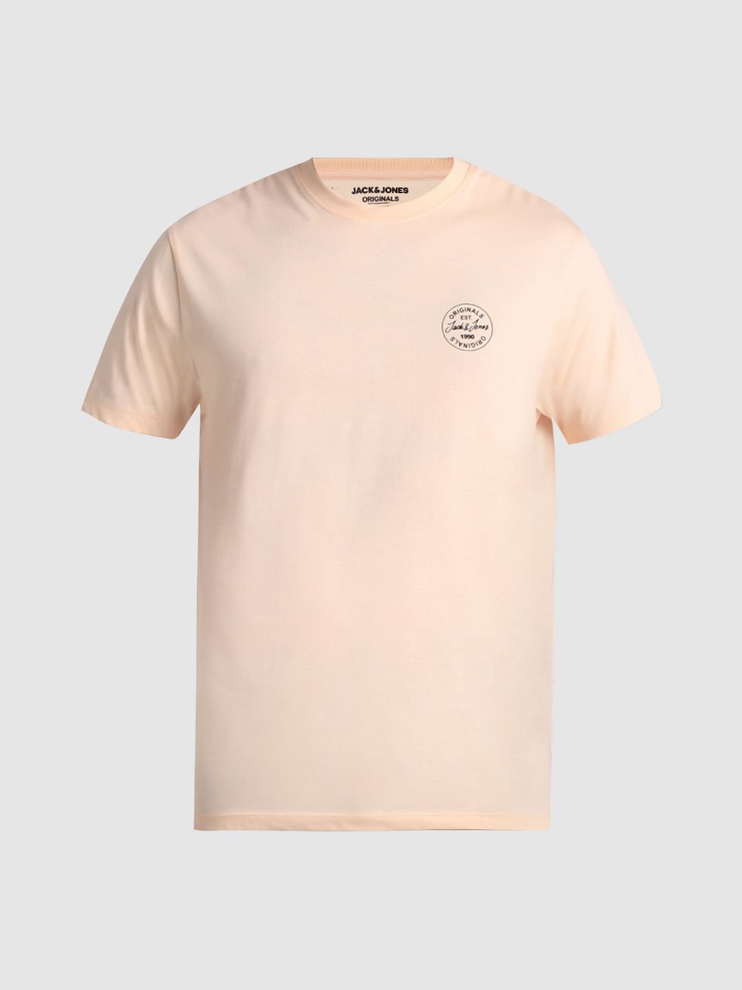 Peach Logo Print Crew Neck T-shirt