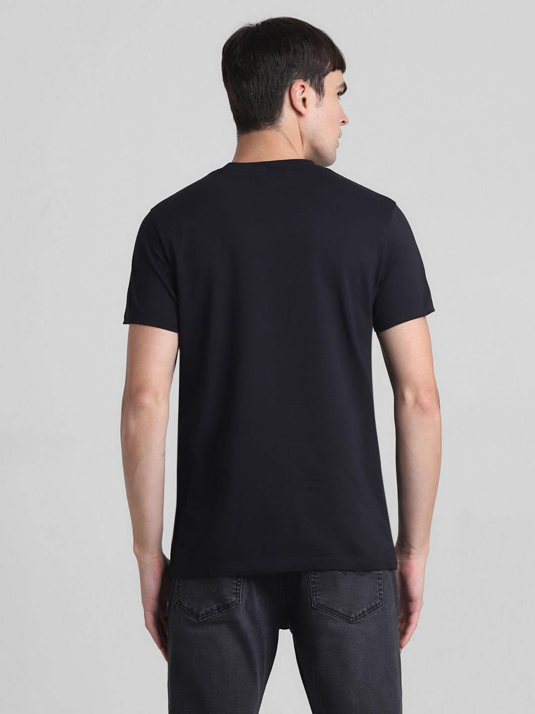 Black Globe Logo Print Crew Neck T-shirt