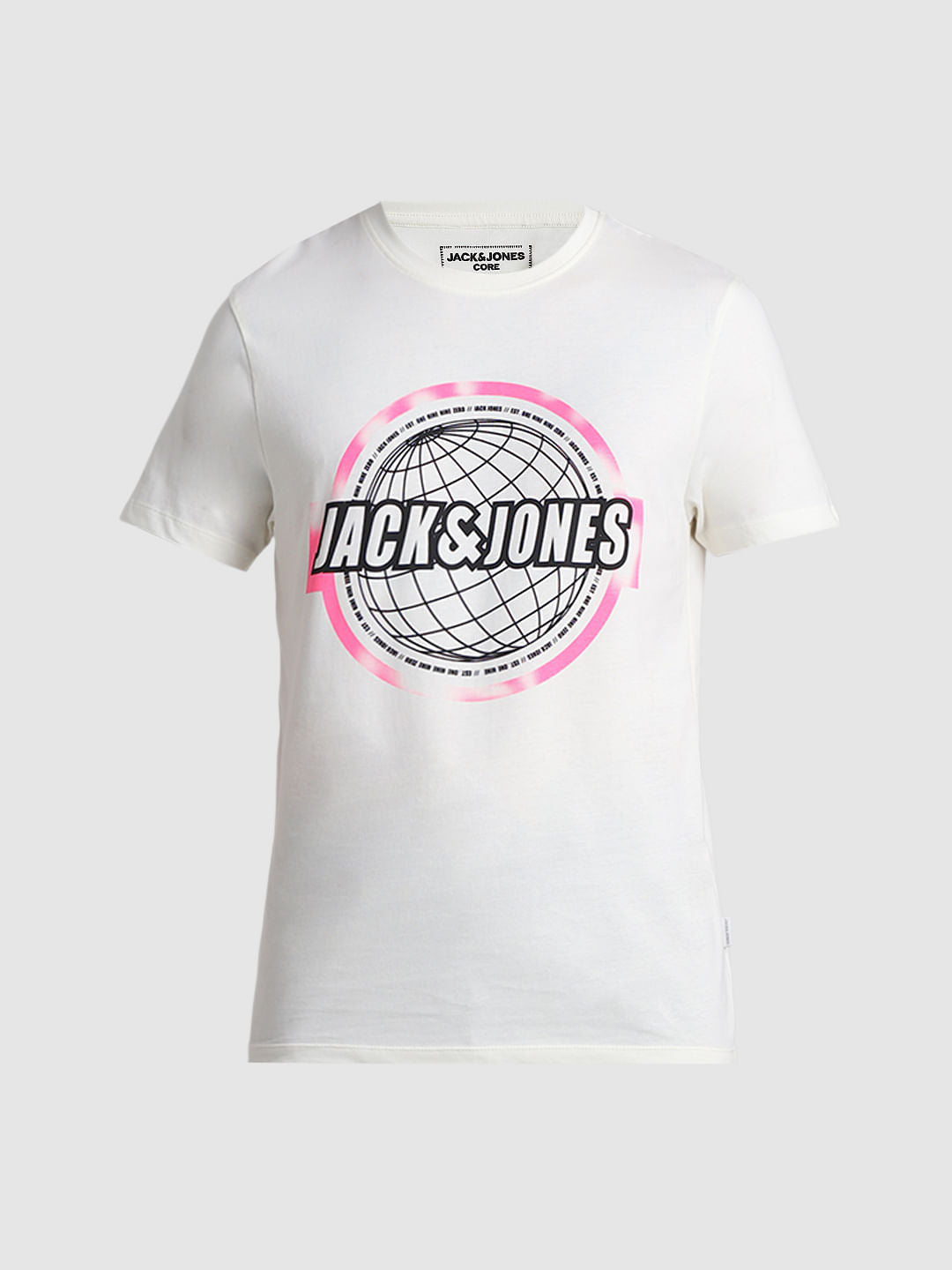 White Globe Logo Print Crew Neck T-shirt