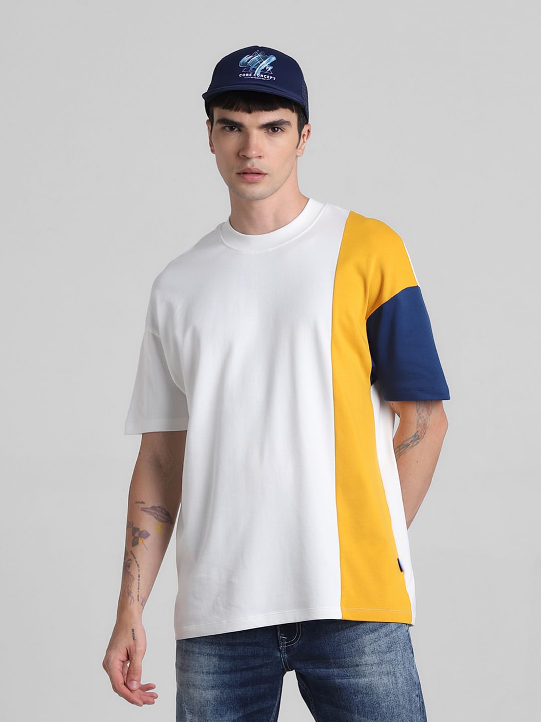 White Colourblocked Oversized T-shirt