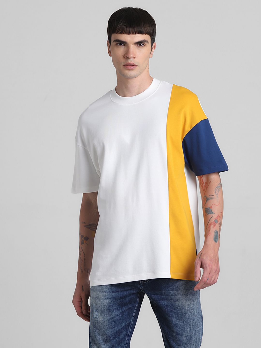 White Colourblocked Oversized T-shirt