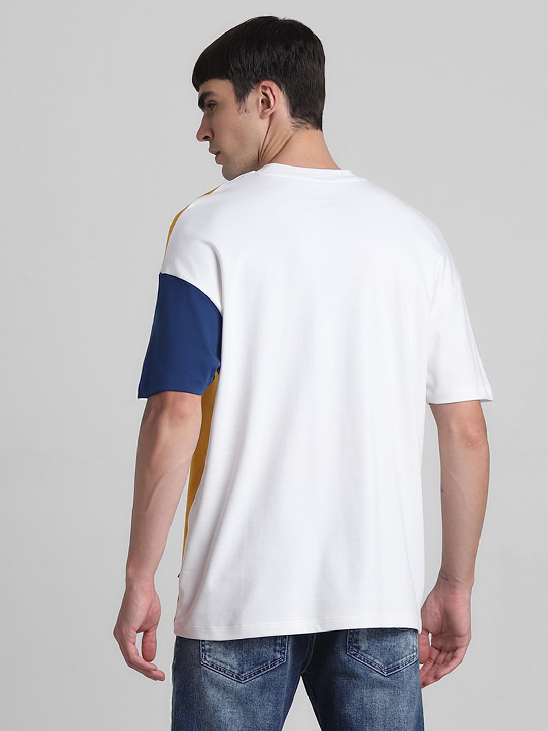 White Colourblocked Oversized T-shirt