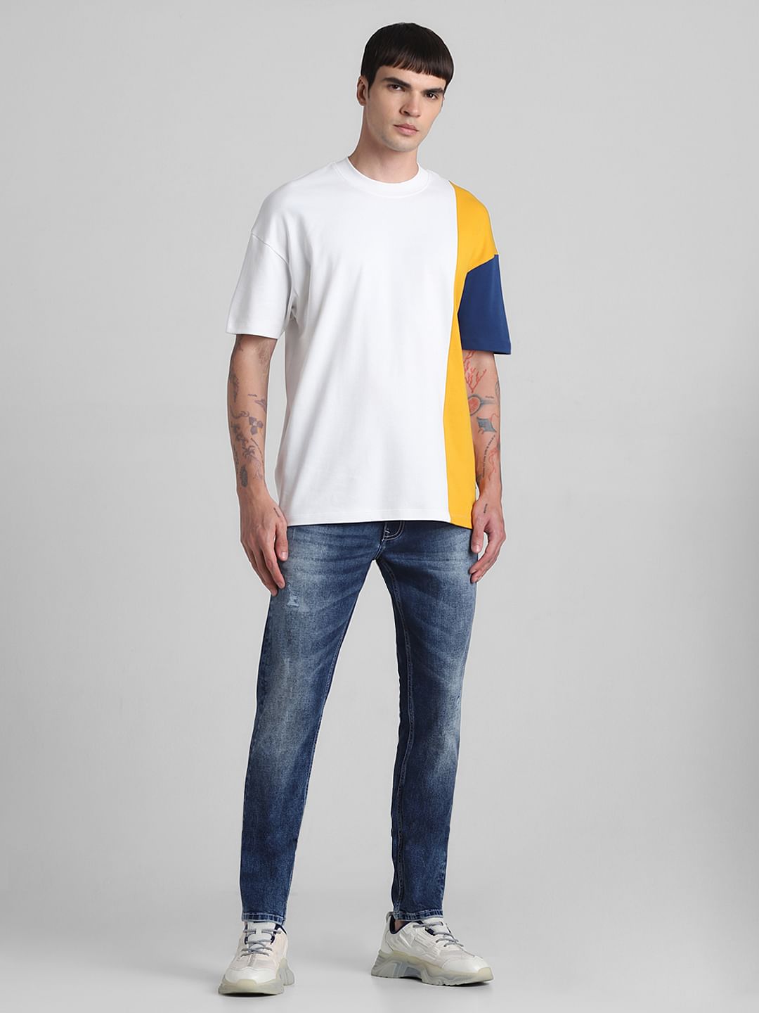 White Colourblocked Oversized T-shirt