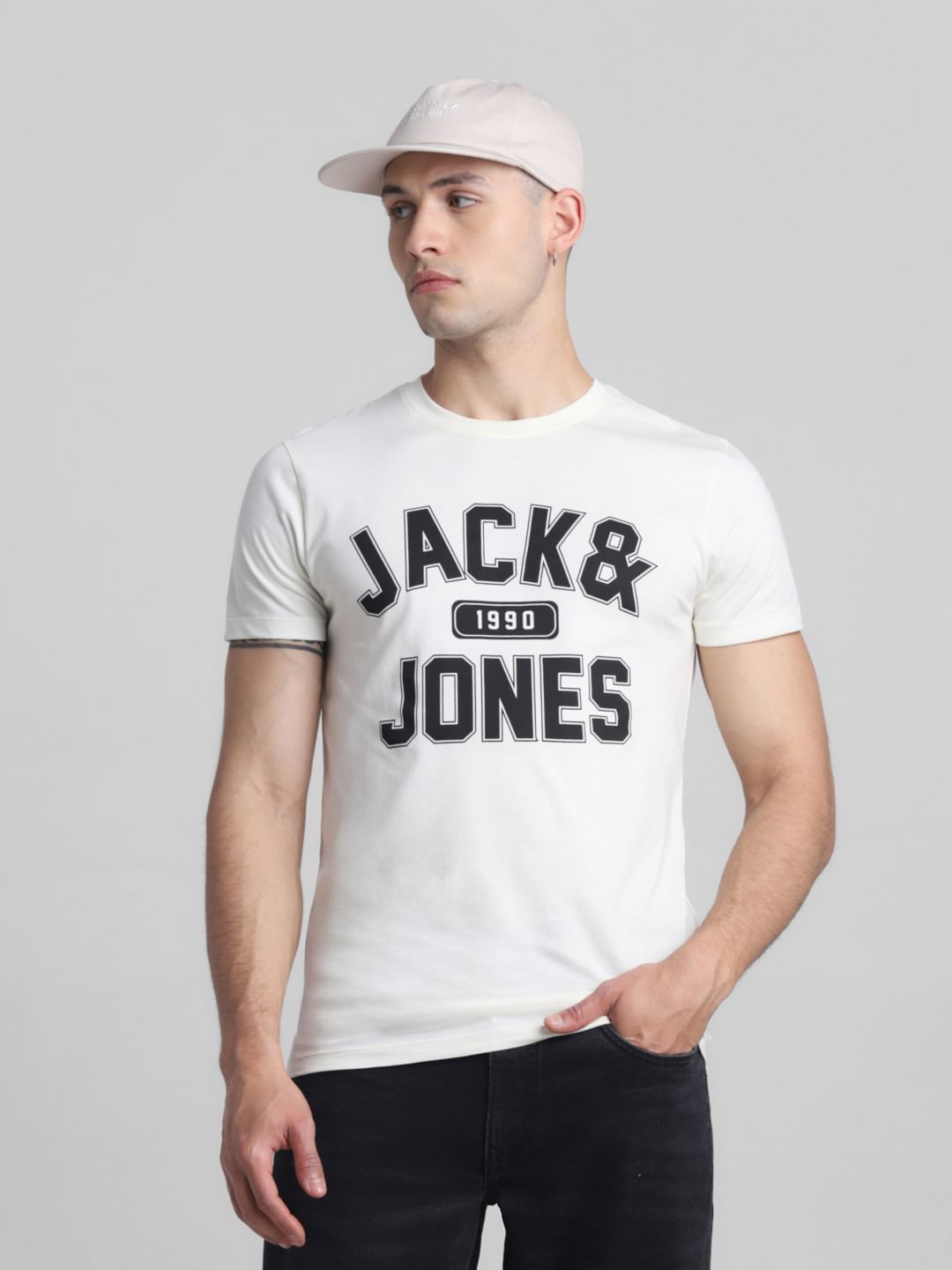 White Logo Print Crew Neck T-shirt - S