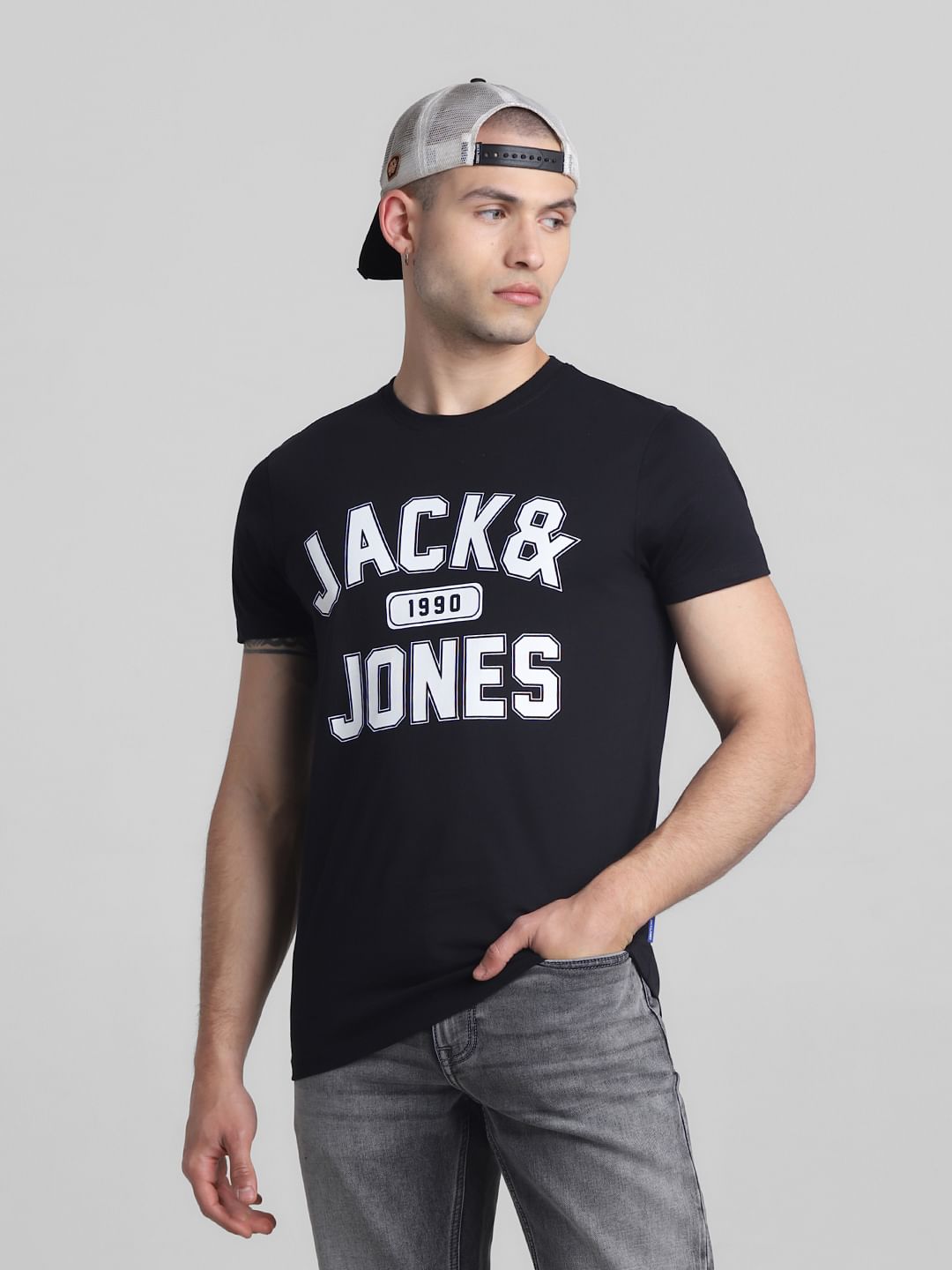 Black Logo Print Crew Neck T-shirt - S