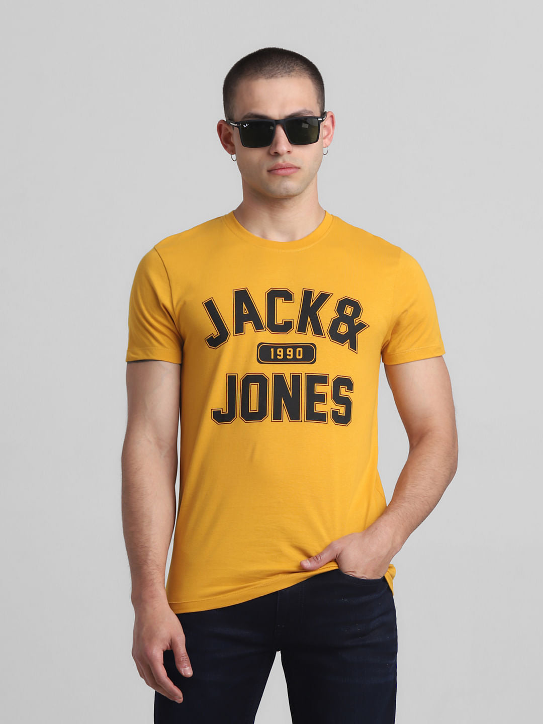Yellow Varsity Logo Crew Neck T-shirt - S