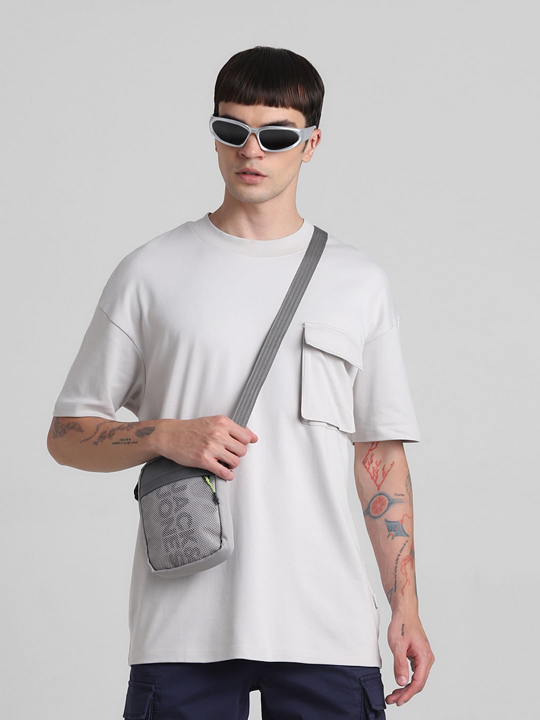 Light Grey Oversized Crew Neck T-shirt - XL