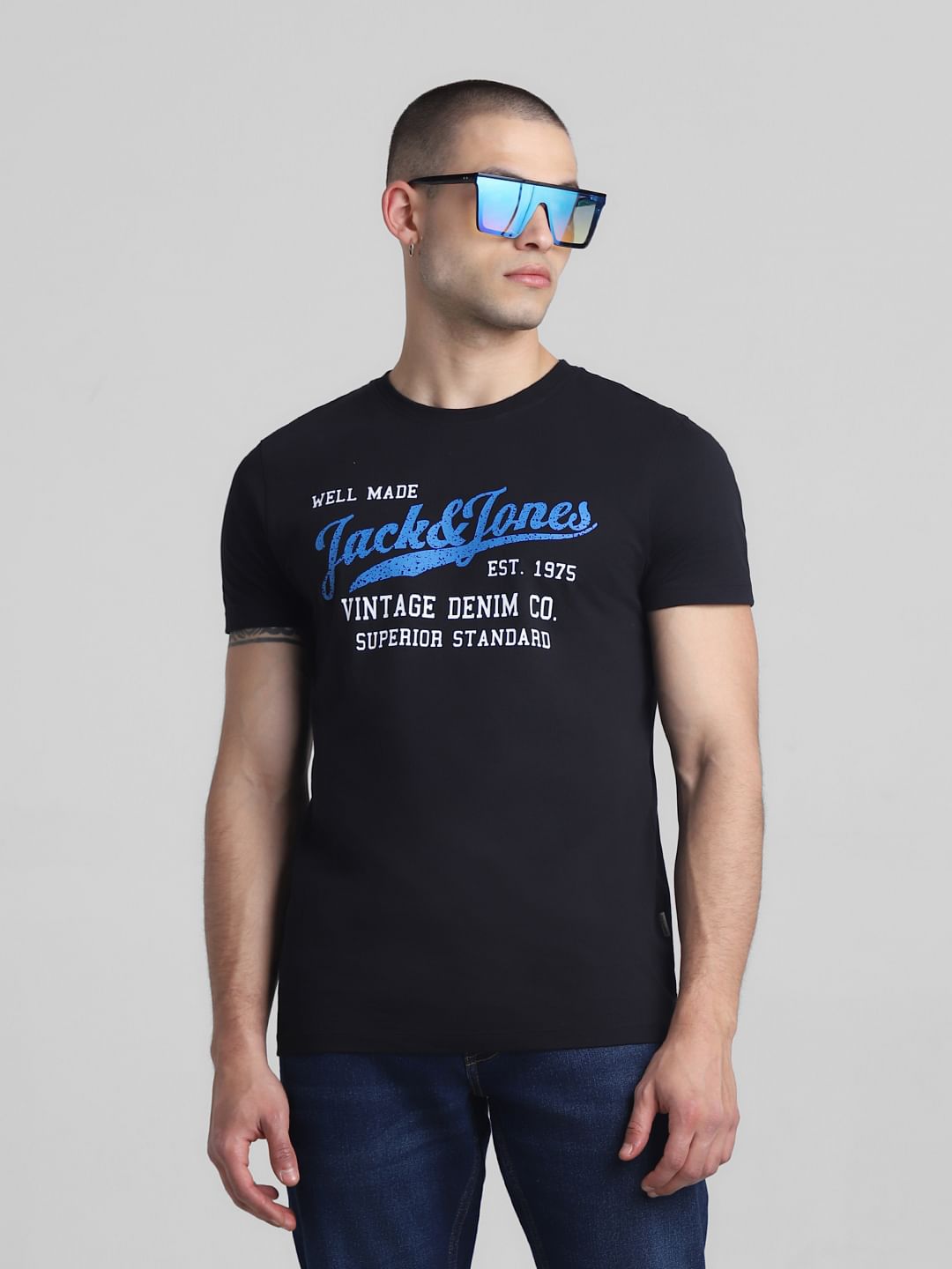 Black Logo Print Crew Neck T-shirt - S