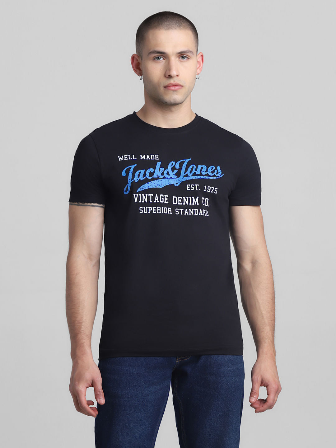 Black Logo Print Crew Neck T-shirt