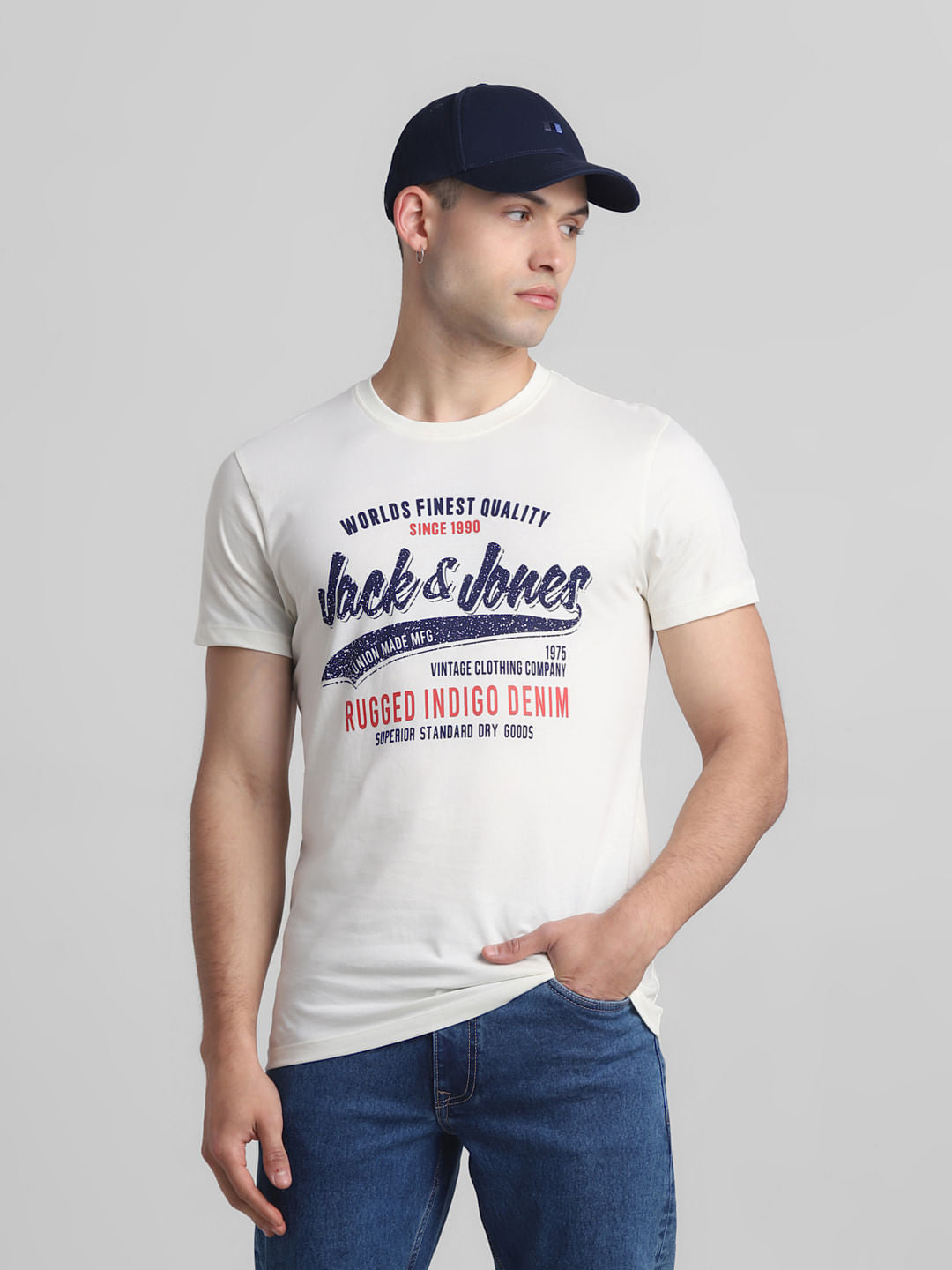 White Logo Print Crew Neck T-shirt - S