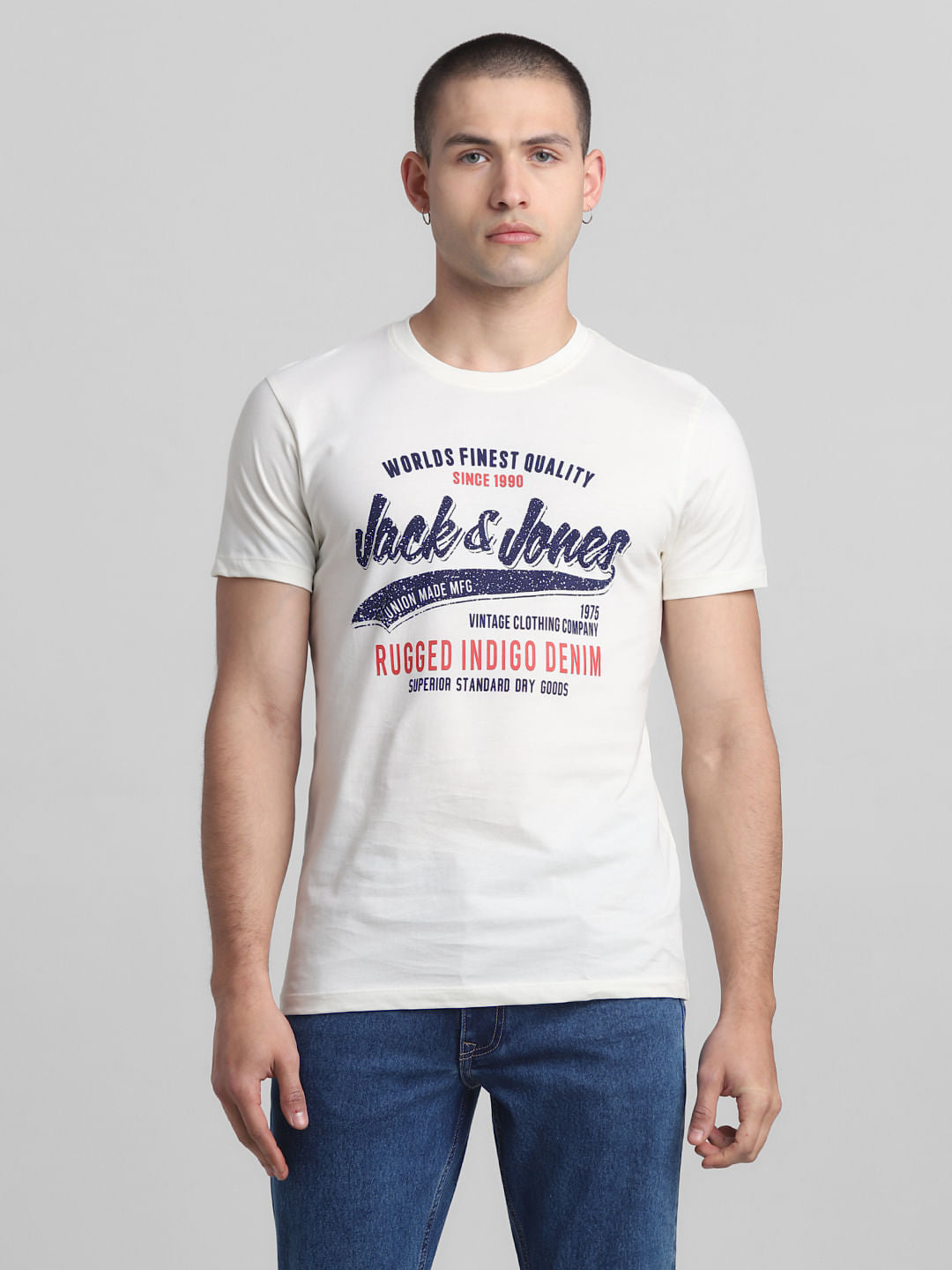 White Logo Print Crew Neck T-shirt