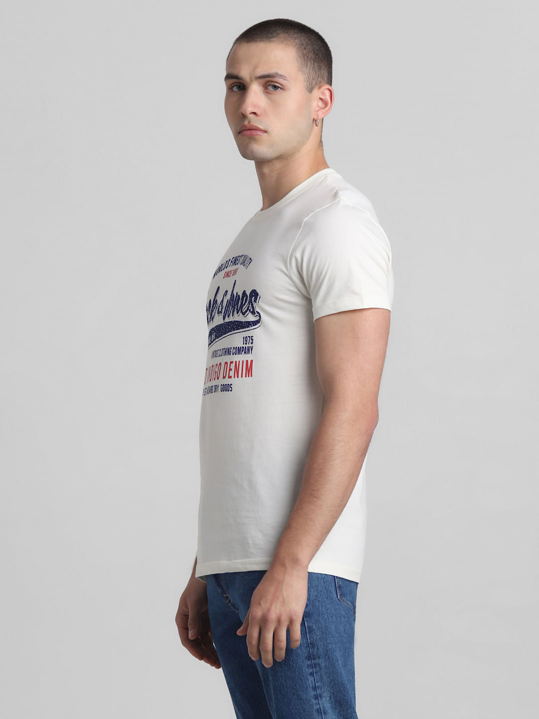 White Logo Print Crew Neck T-shirt