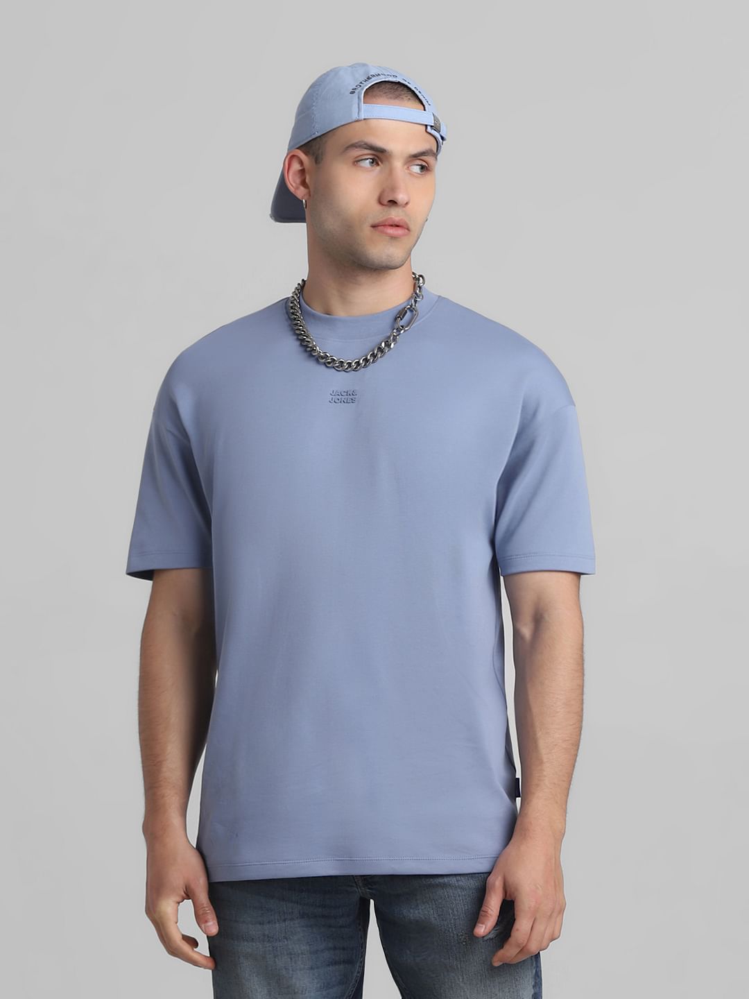 Blue Oversized Crew Neck T-shirt - S