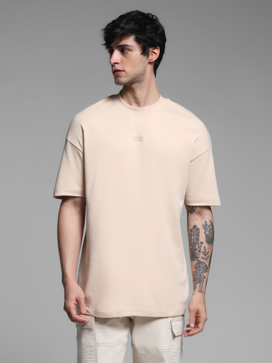 Beige Cotton Oversized T-shirt