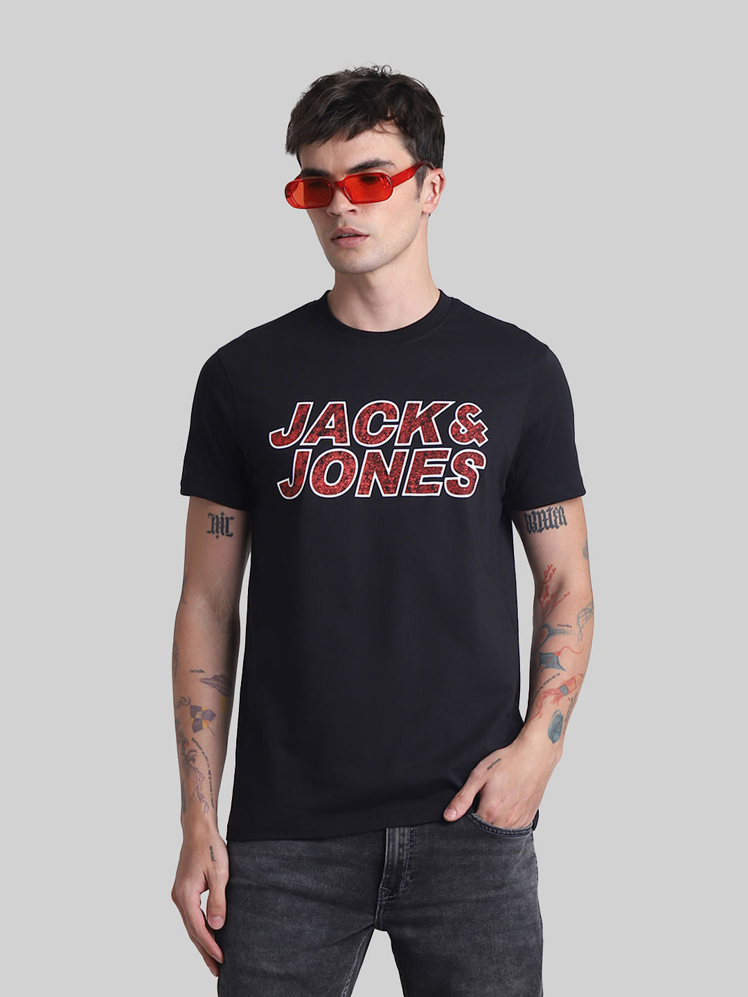 Black Logo Print Crew Neck T-shirt - S