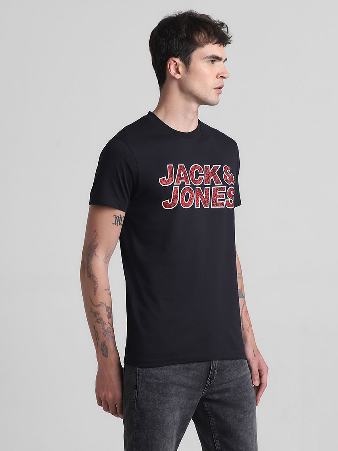 Black Logo Print Crew Neck T-shirt