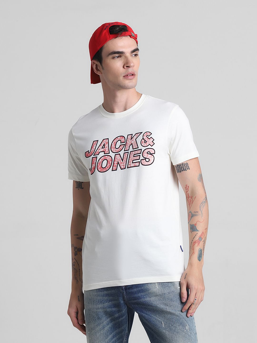 White Logo Print Crew Neck T-shirt - S