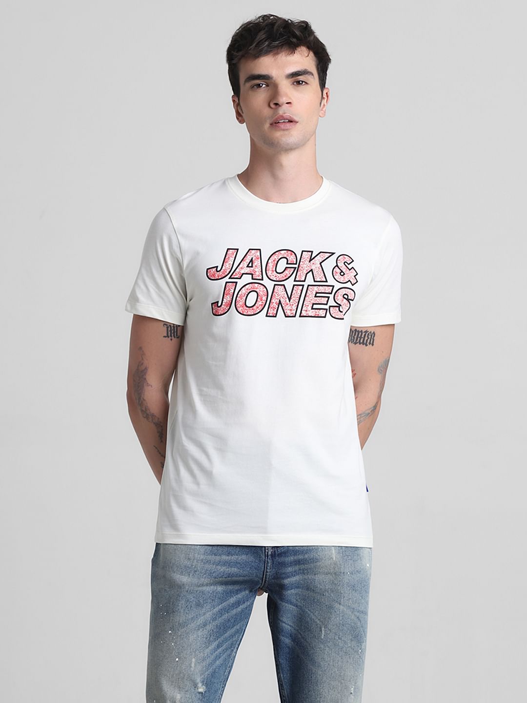 White Logo Print Crew Neck T-shirt