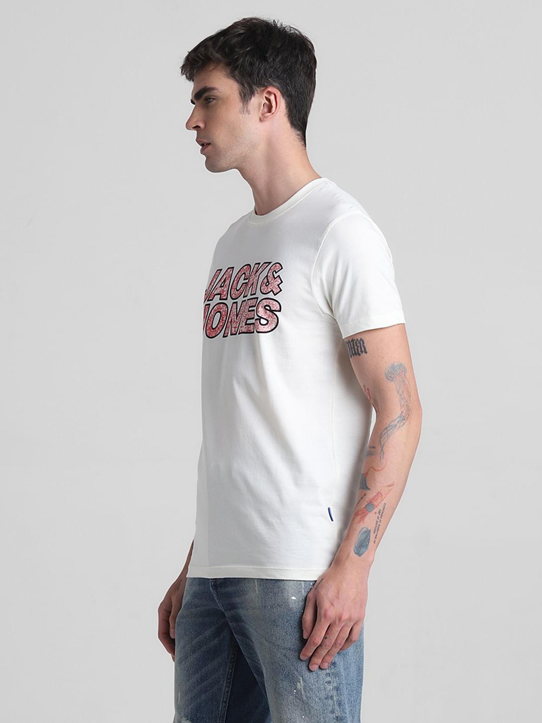 White Logo Print Crew Neck T-shirt