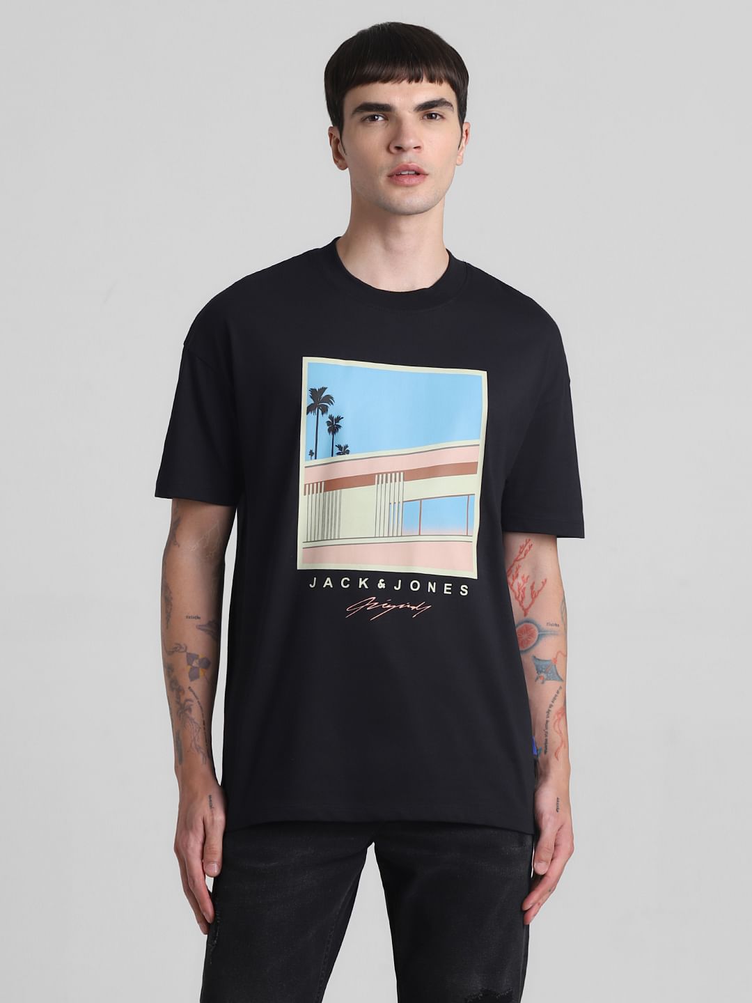 Black Graphic Print Oversized T-shirt