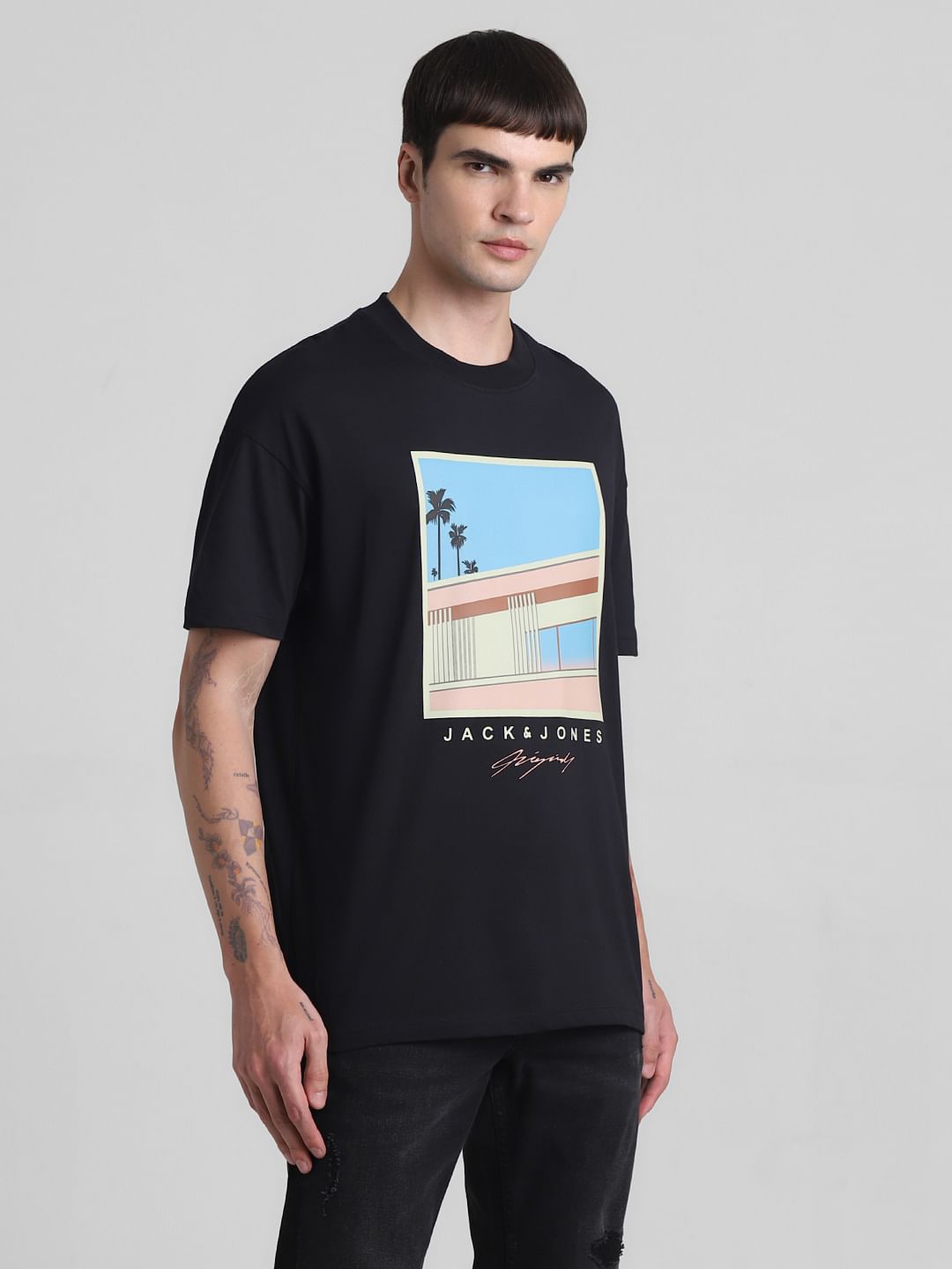 Black Graphic Print Oversized T-shirt