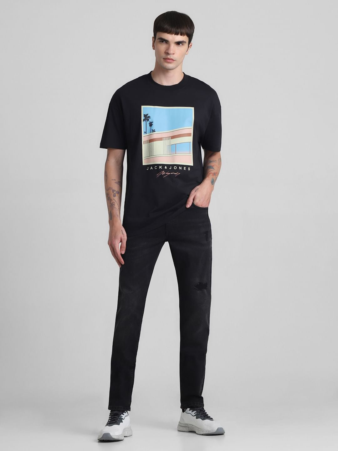 Black Graphic Print Oversized T-shirt