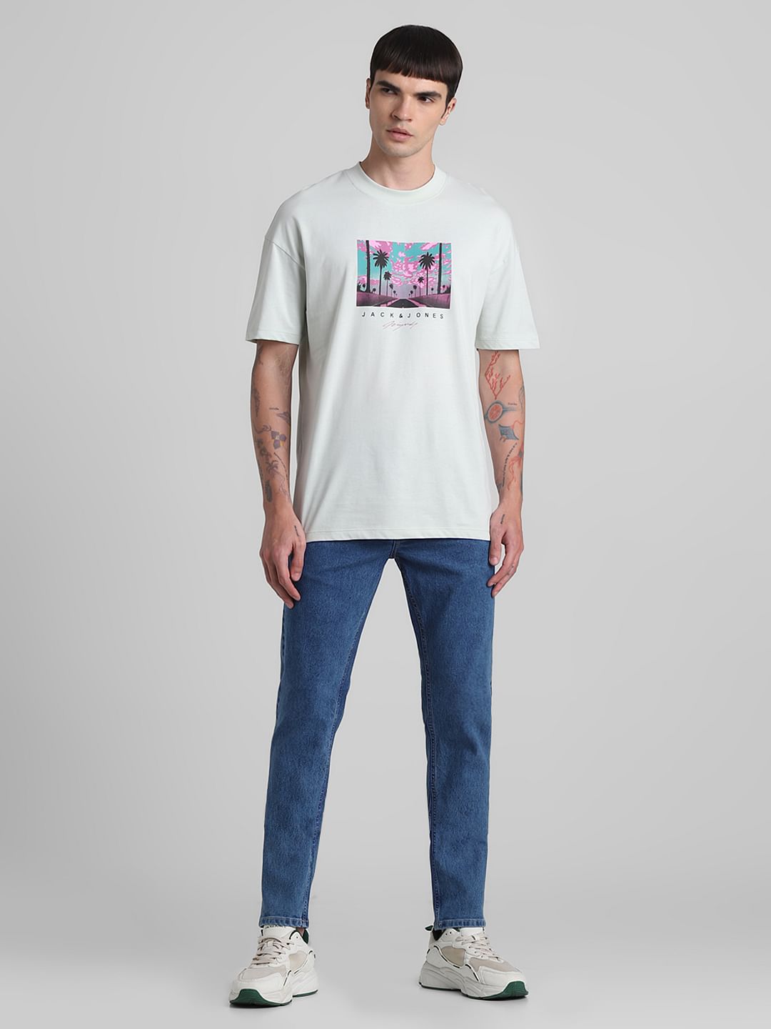 Pale Blue Graphic Print Oversized T-shirt