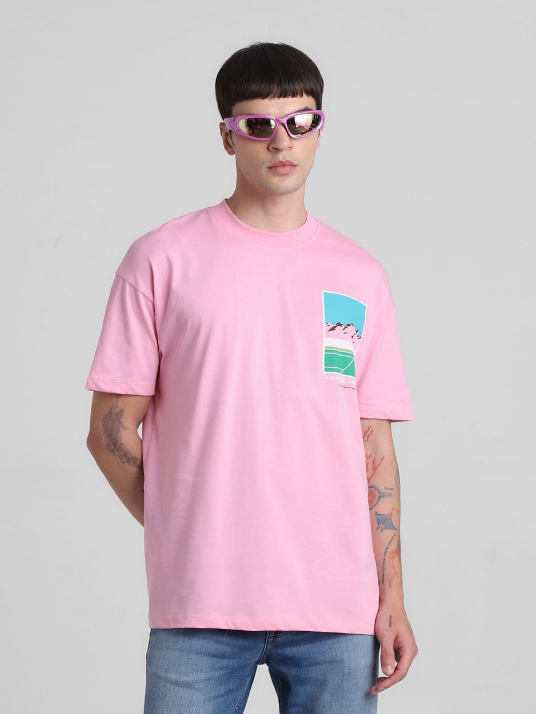 Pink Graphic Print Oversized T-shirt - S