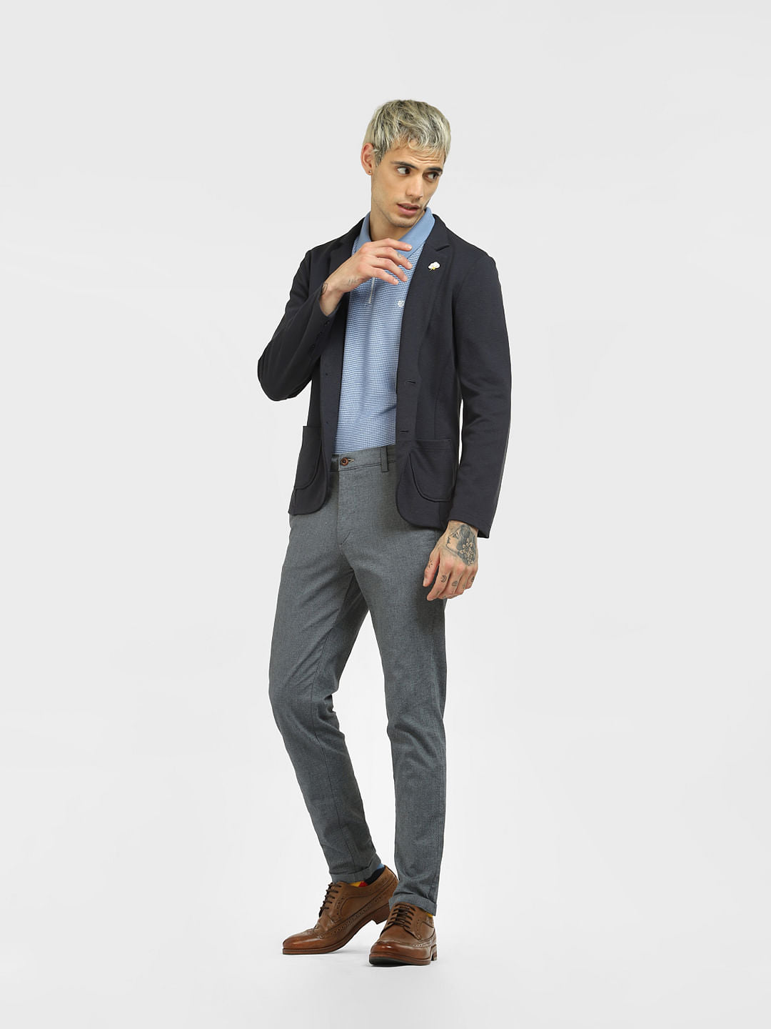 Grey Mid Rise Regular Fit Pants - 28/30
